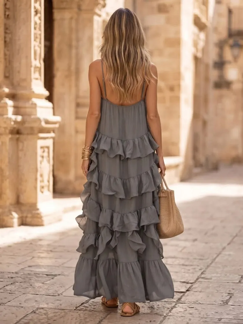 Chiffon A Line Halter Long Cocktail Dresses with Tiered