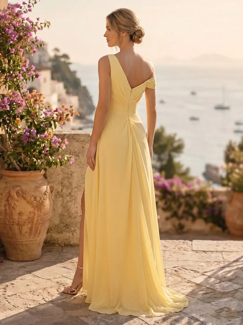 A Line One Shoulder Sleeveless Long Formal Dresses with Slit Coupon 15% OFF $40 OFF $50 OFF