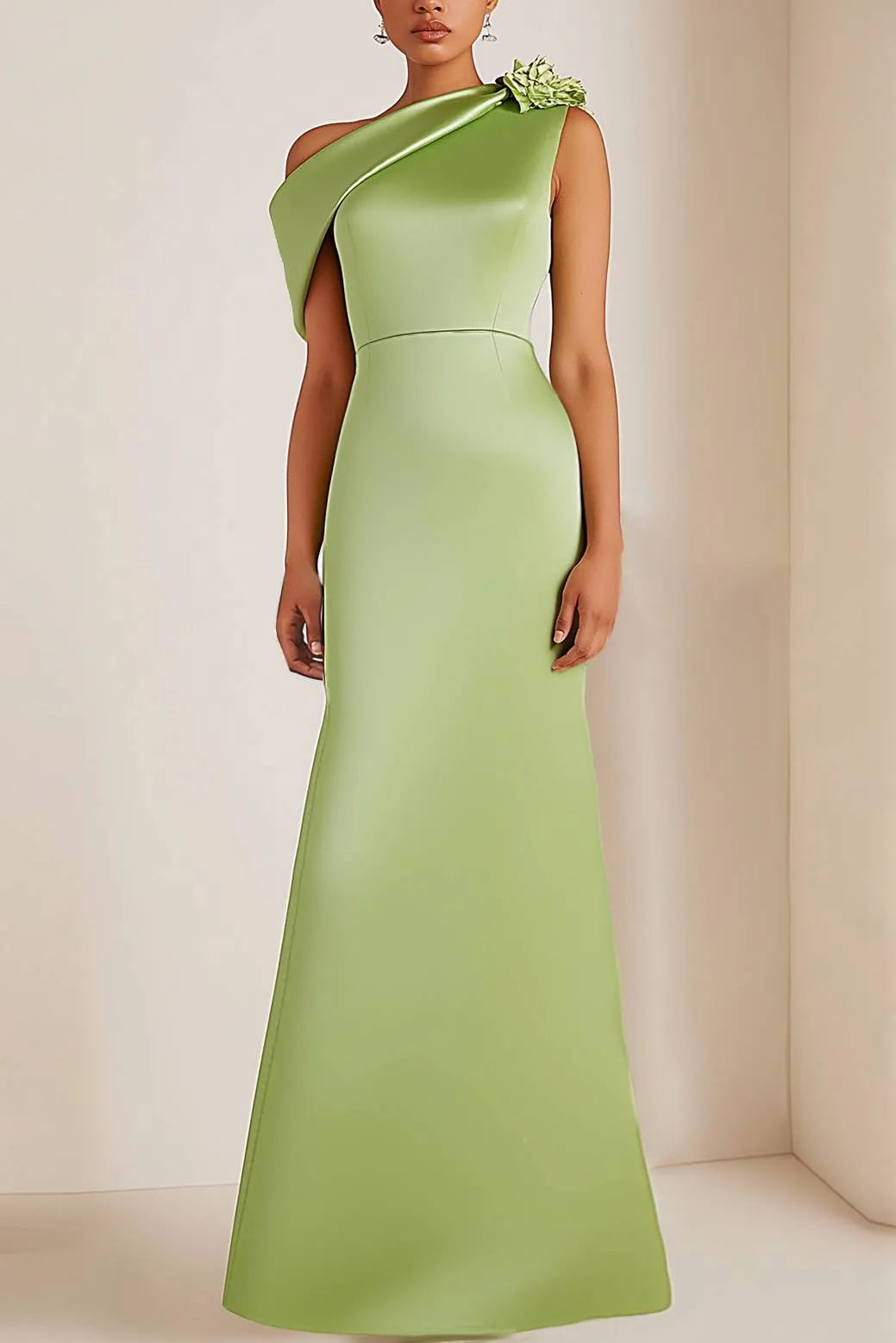 Wedding Guests Sage Green Dress One-shoulder Floor Length Dress