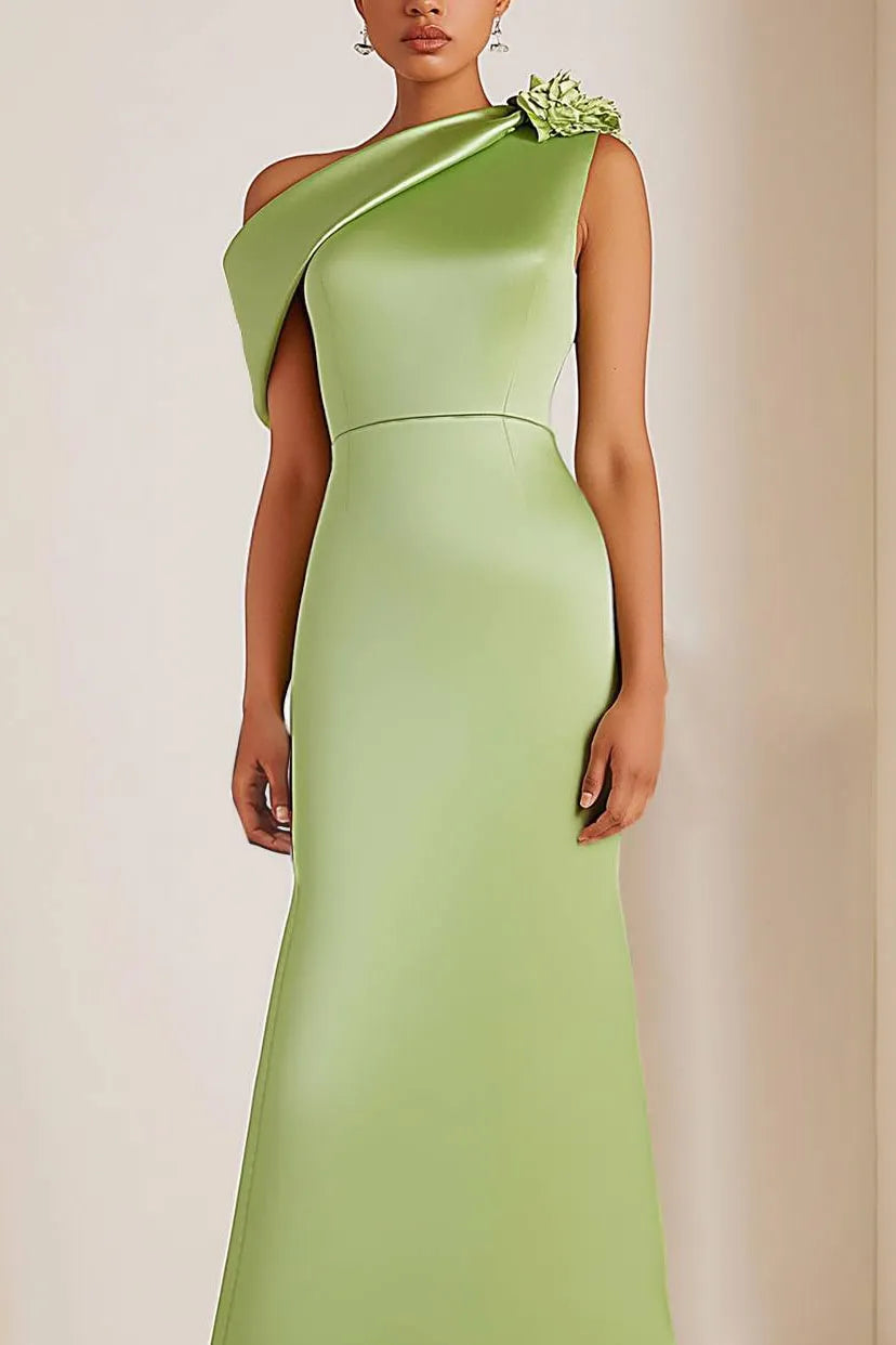 Wedding Guests Sage Green Dress One-shoulder Floor Length Dress