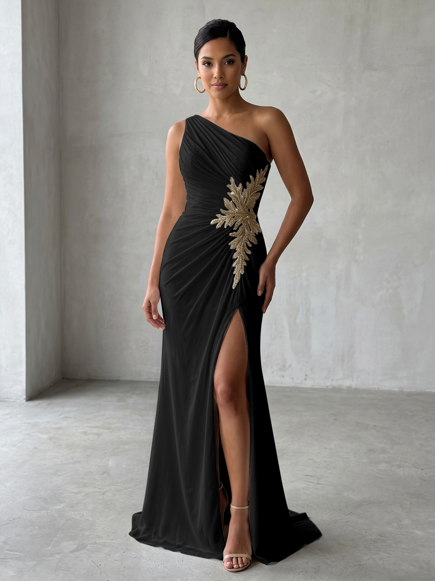 Sophisticated One-Shoulder Embellished Gown