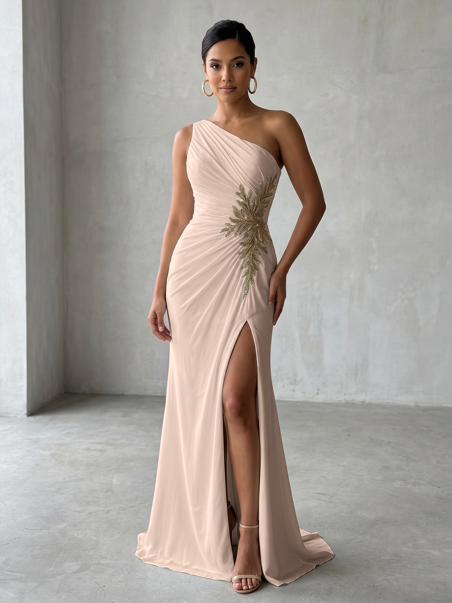 Sophisticated One-Shoulder Embellished Gown
