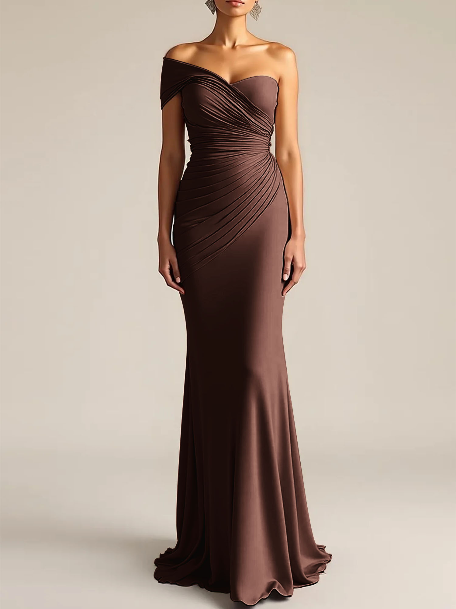 Formal Dress Light Khaki Sheath One Shoulder Maxi Dress