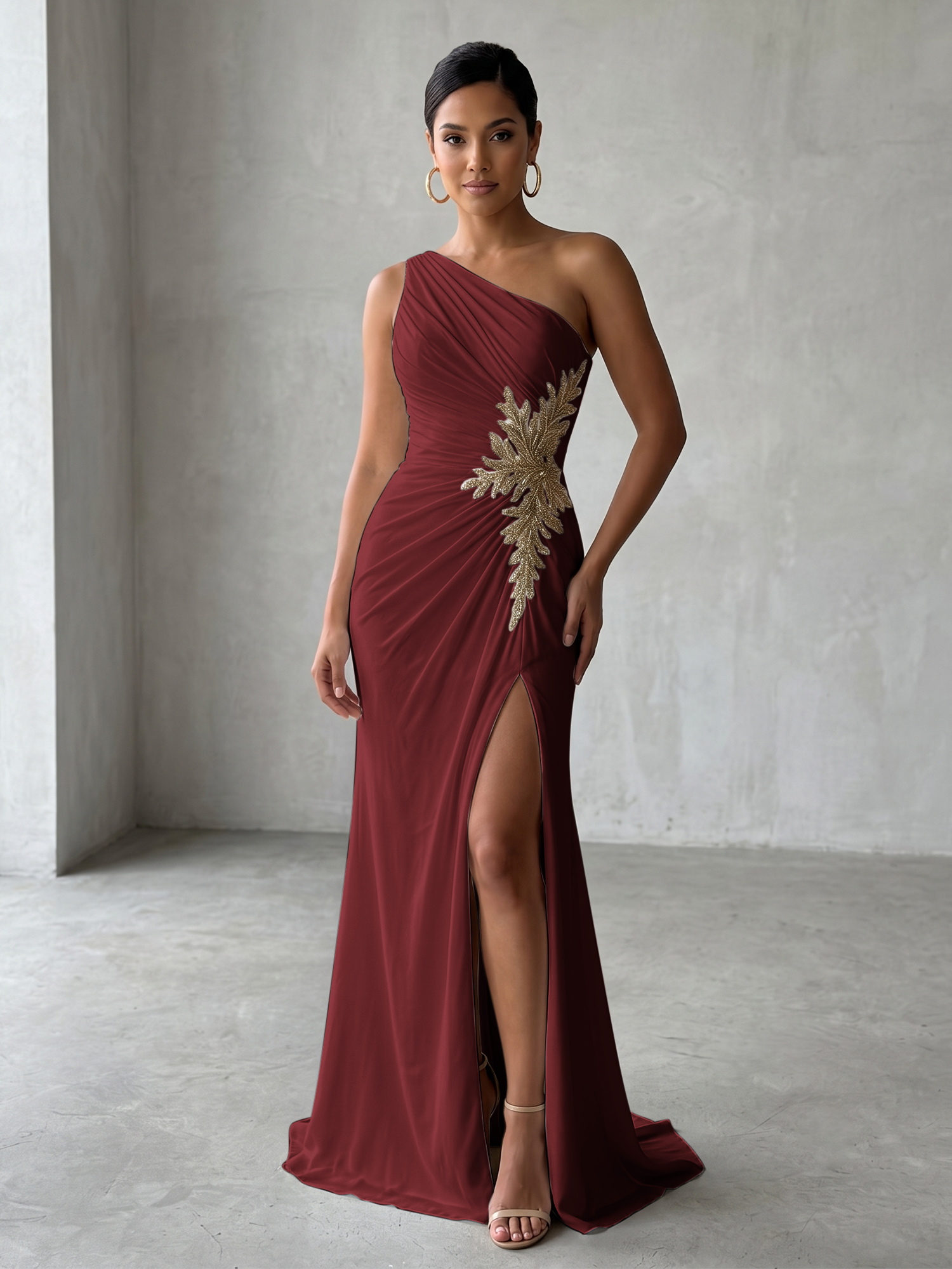 Sophisticated One-Shoulder Embellished Gown