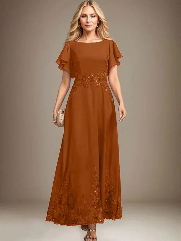 A-line Scoop Ankle-Length Lace Chiffon Mother of the Bride Dress With Sequins