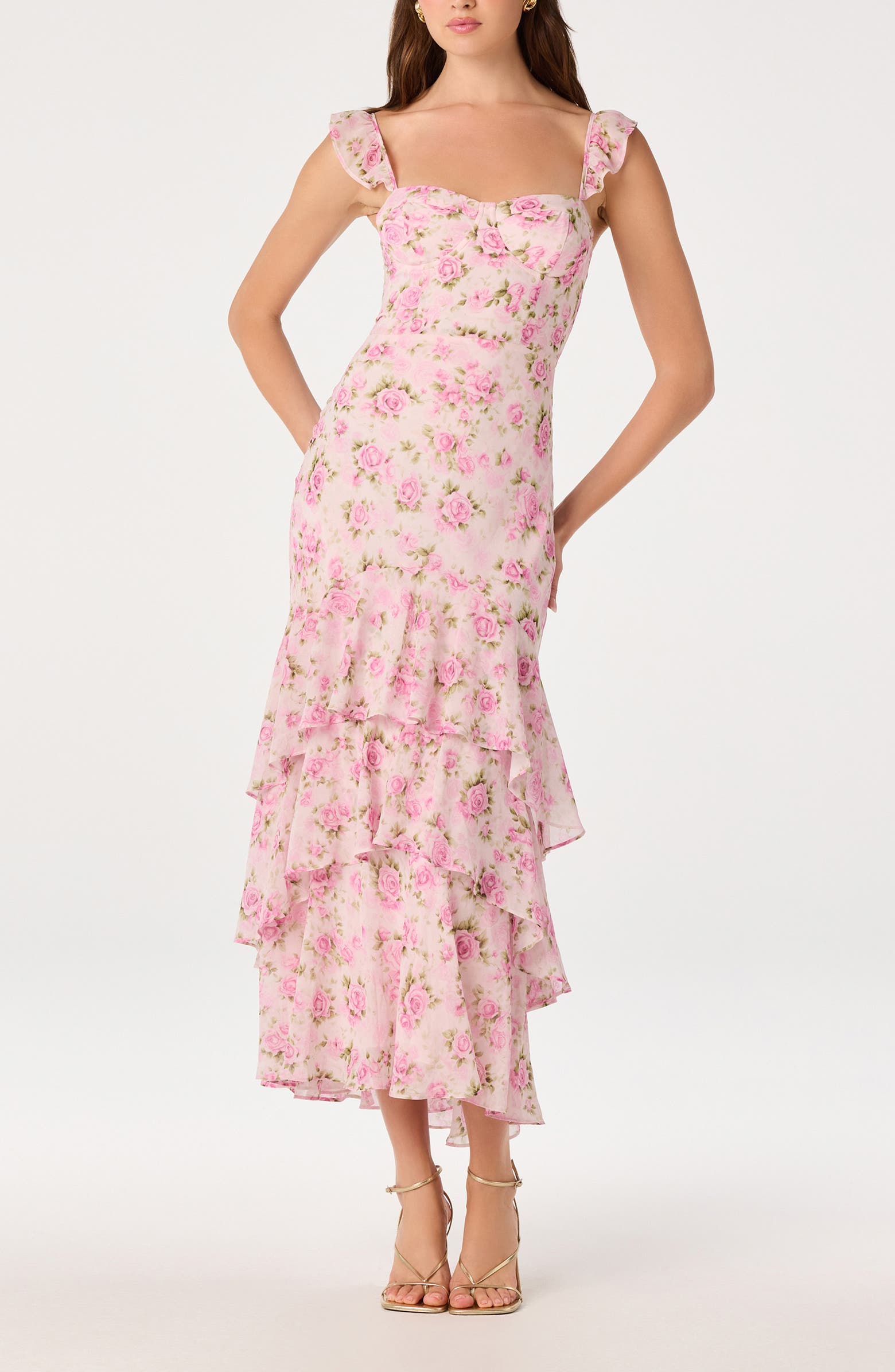 Spaghetti Strap Layered Mermaid Maxi Dress