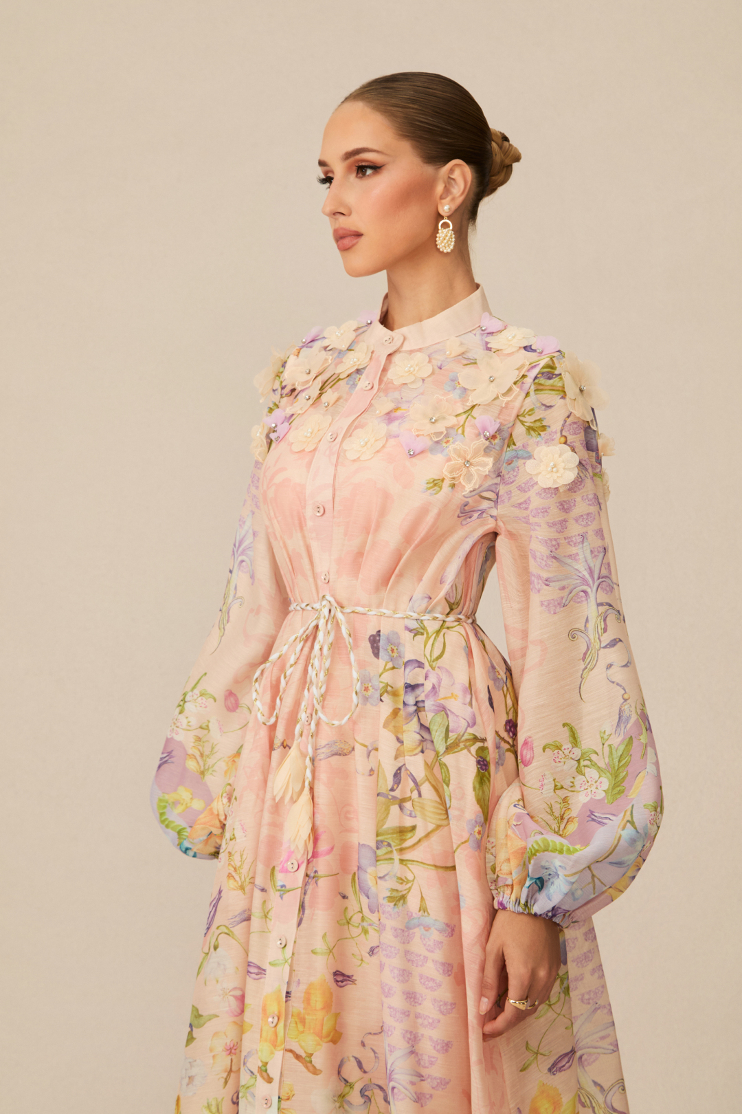 Floral Print Tie Waist Maxi Dress