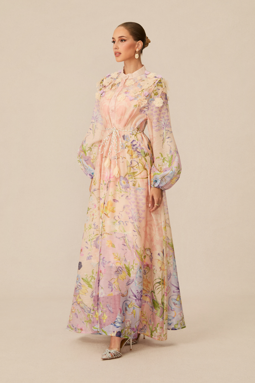 Floral Print Tie Waist Maxi Dress