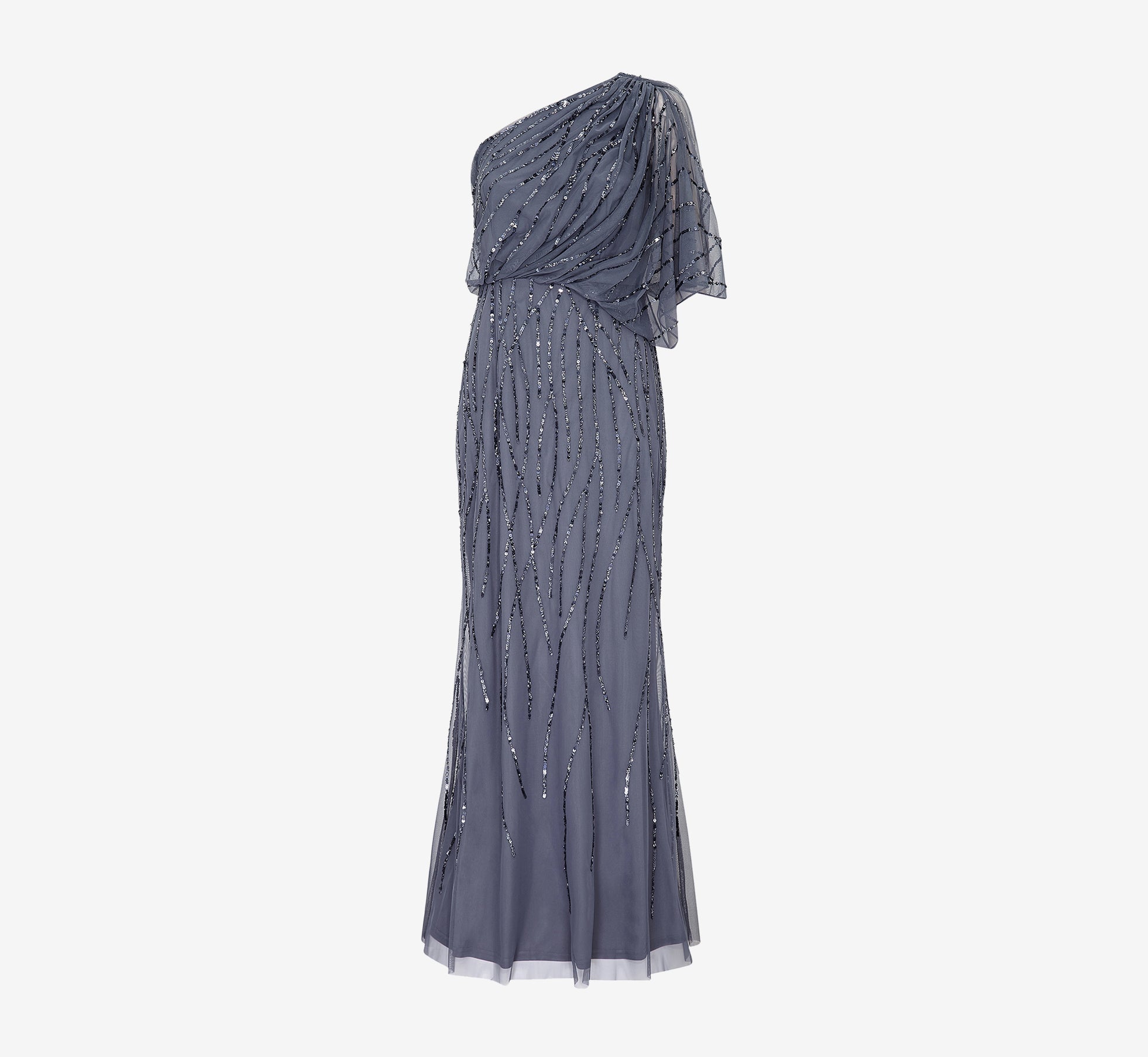 Draped One Shoulder Dress With Sequin Detail In Dusty Blue
