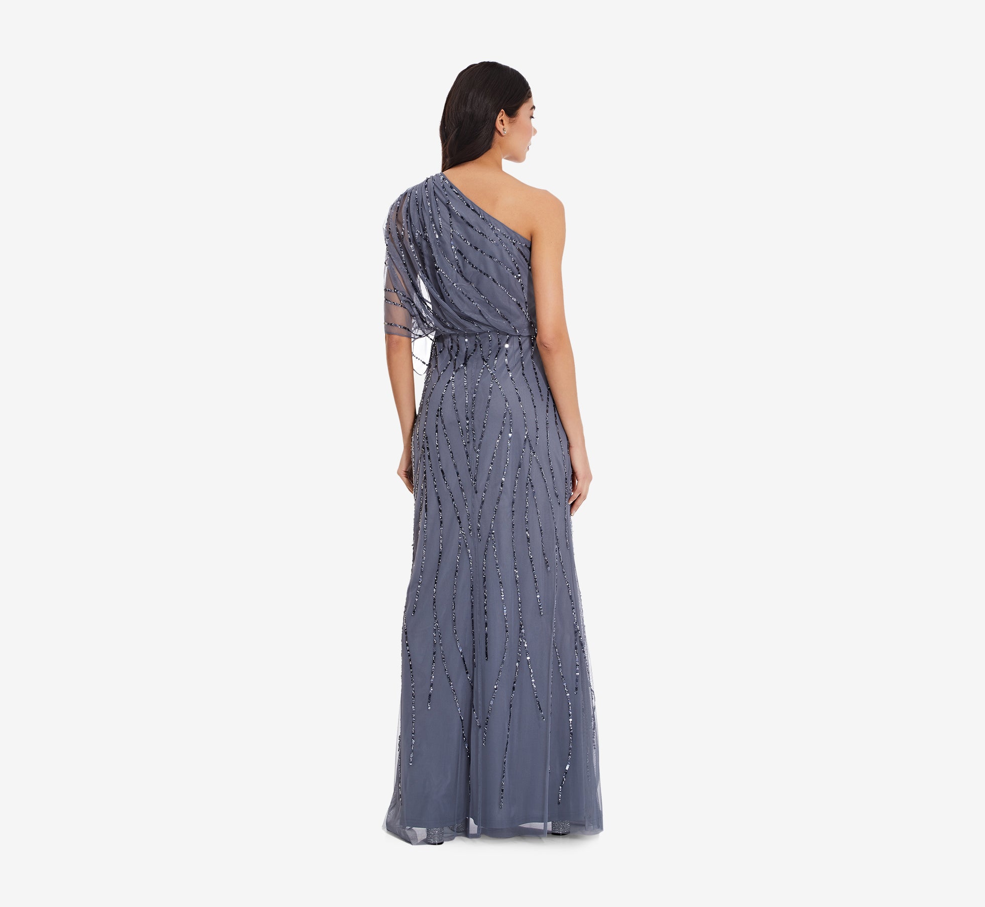 Draped One Shoulder Dress With Sequin Detail In Dusty Blue