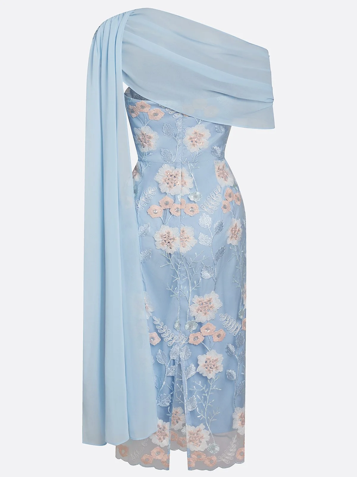 Light Blue Embroidery Classic Strapless Sleeveless Sheath Midi Dress