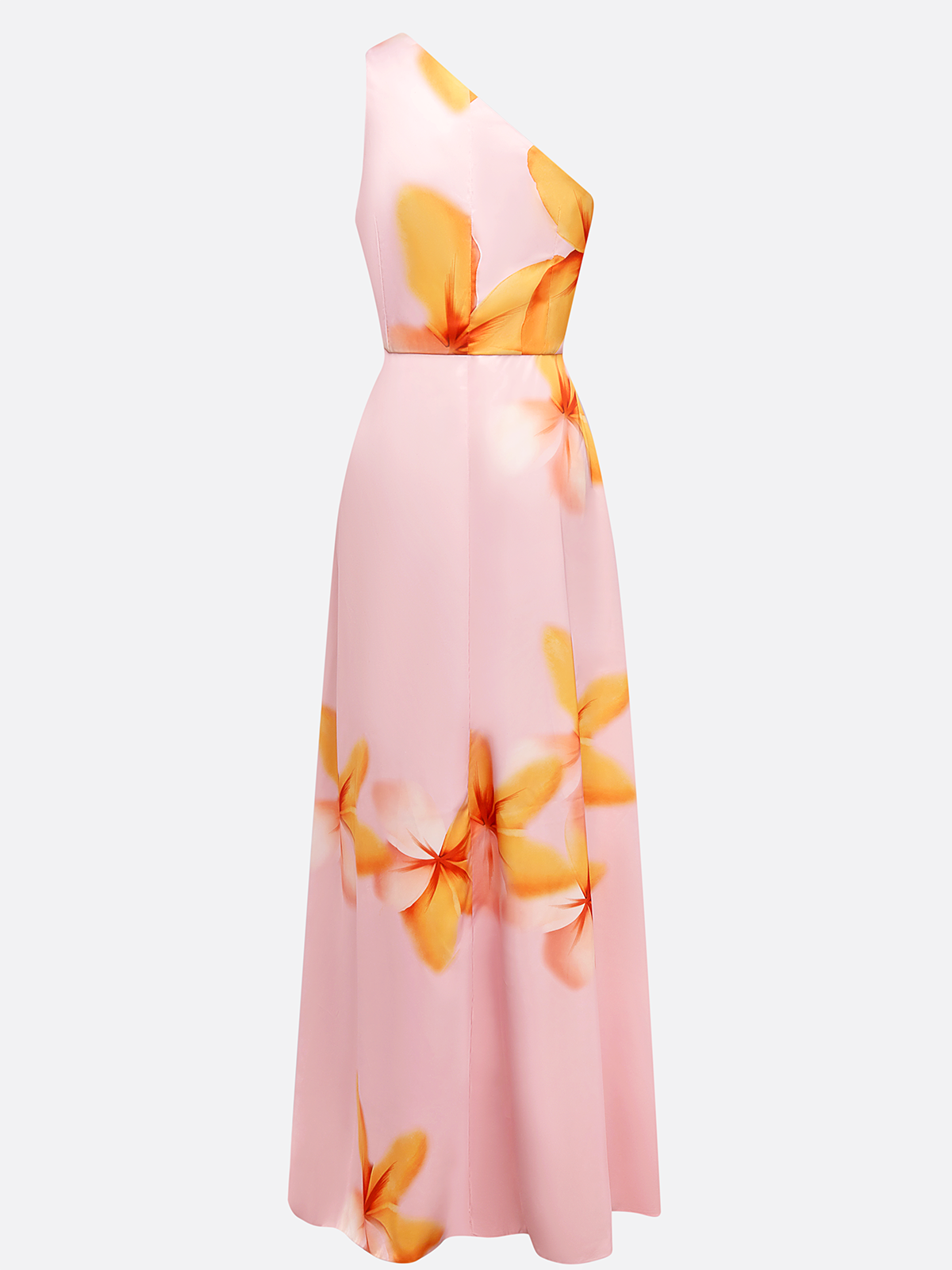 Pink Asymmetric Floral Classic One Shoulder Sleeveless A-Line Maxi Dress