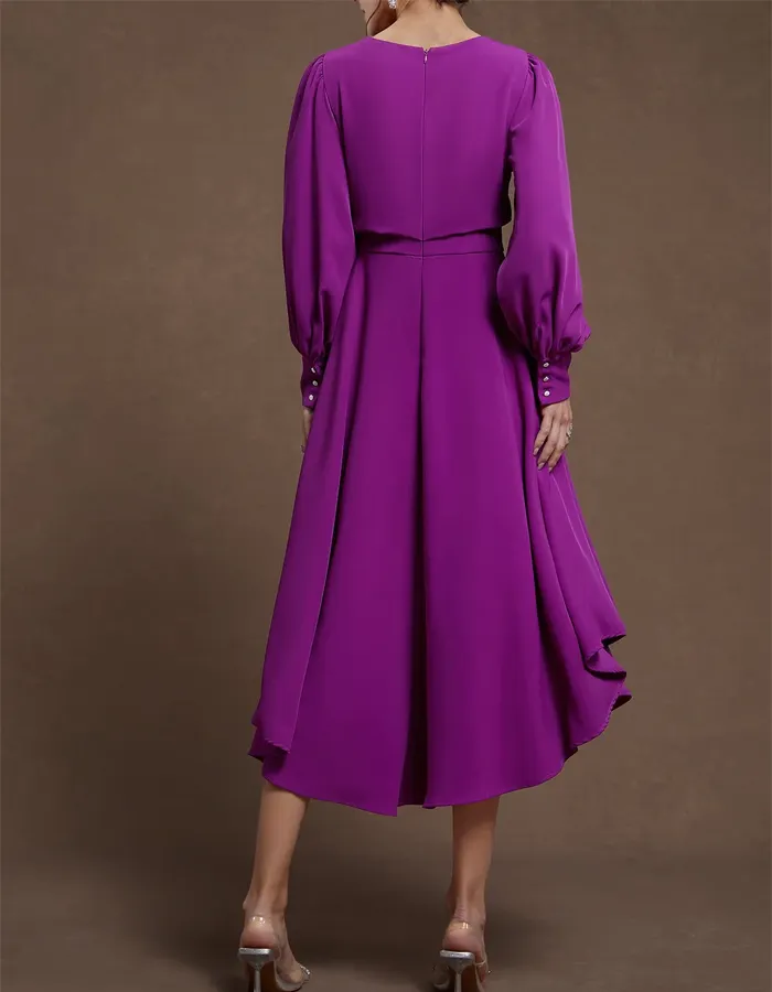 Long Sleeves With Irregular Hem Maxi Dress