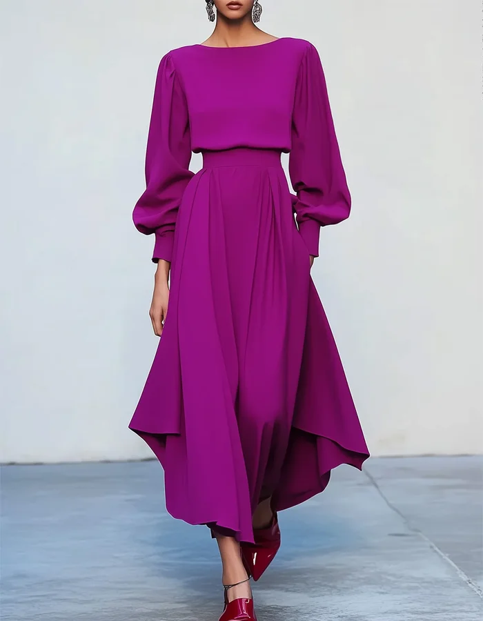 Long Sleeves With Irregular Hem Maxi Dress