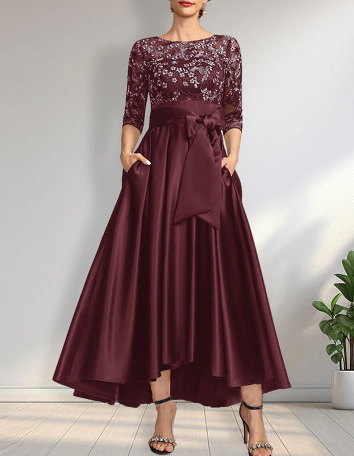 Lace Satin High-Leg Maxi Dress