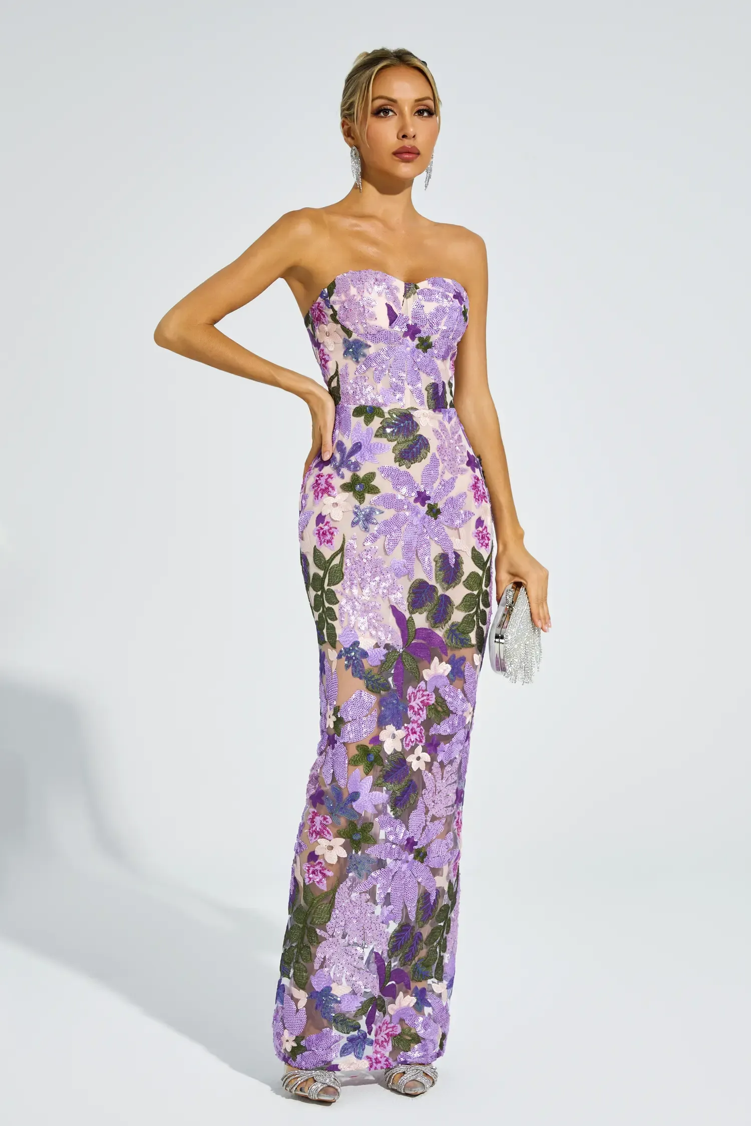 Leanna Blue Flower Embroidered Maxi Dress