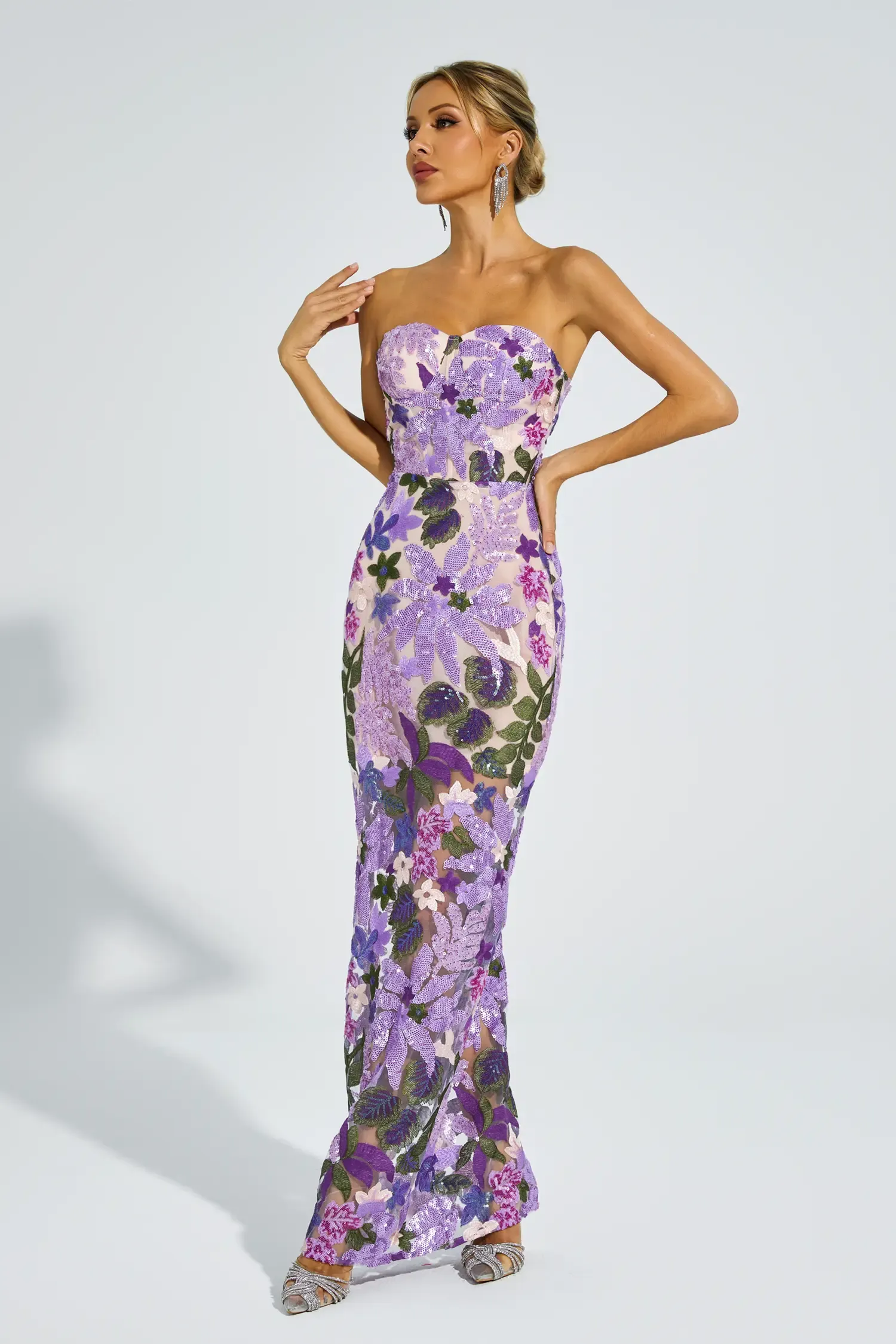 Leanna Blue Flower Embroidered Maxi Dress