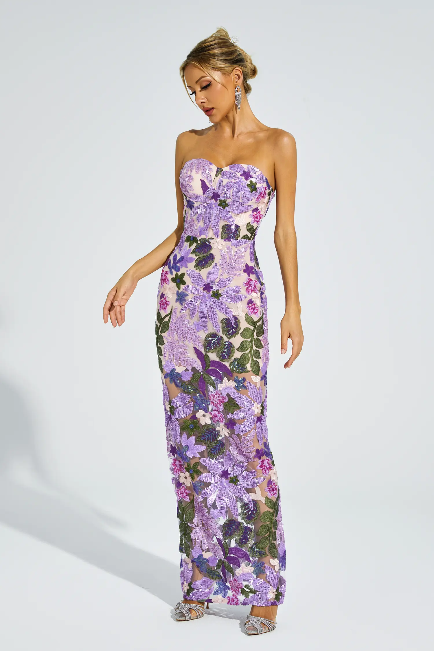 Leanna Blue Flower Embroidered Maxi Dress