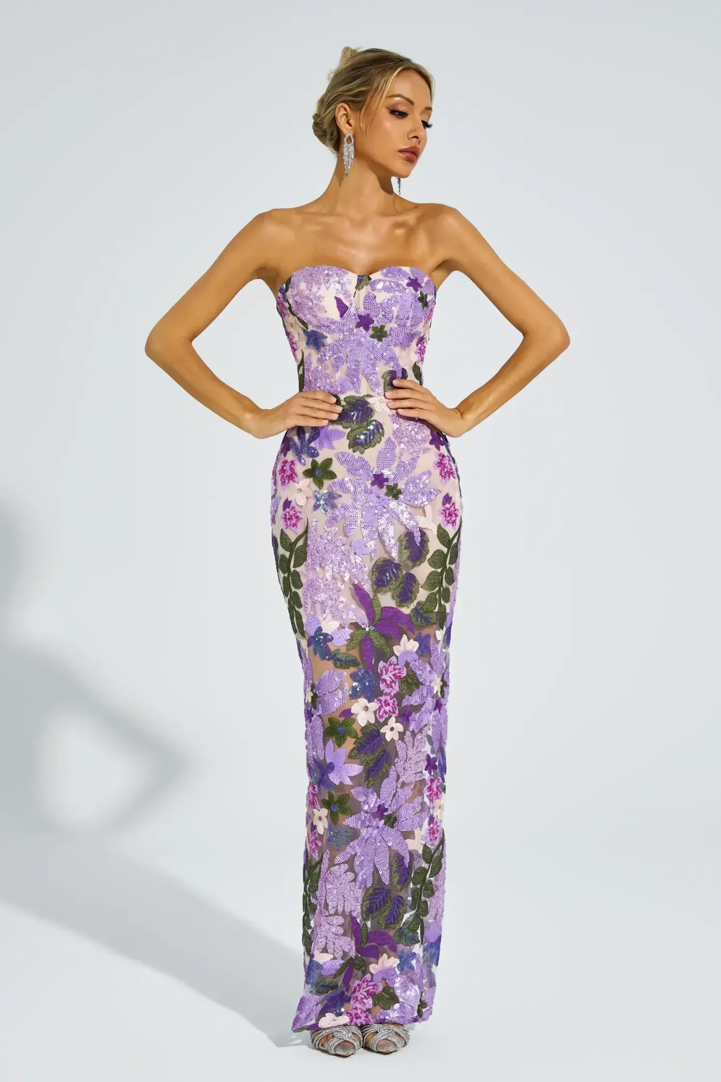 Leanna Blue Flower Embroidered Maxi Dress