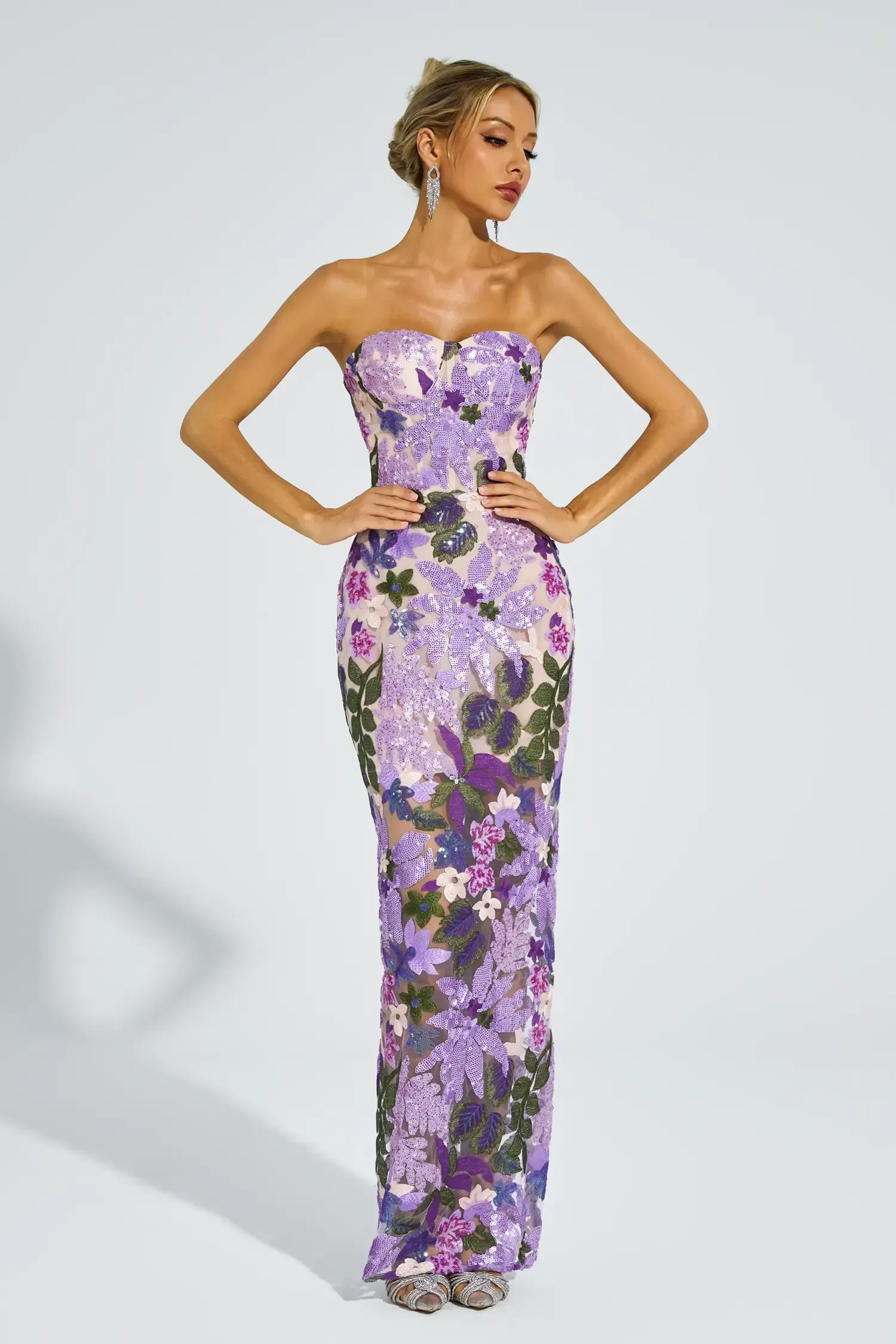 Leanna Blue Flower Embroidered Maxi Dress