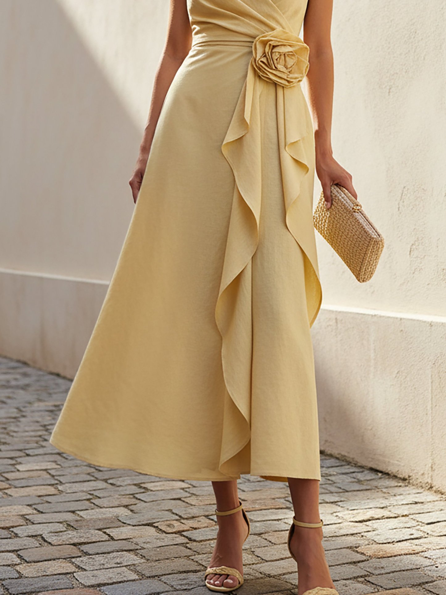 Elegant Sleeveless Linen Maxi Dress in Yellow