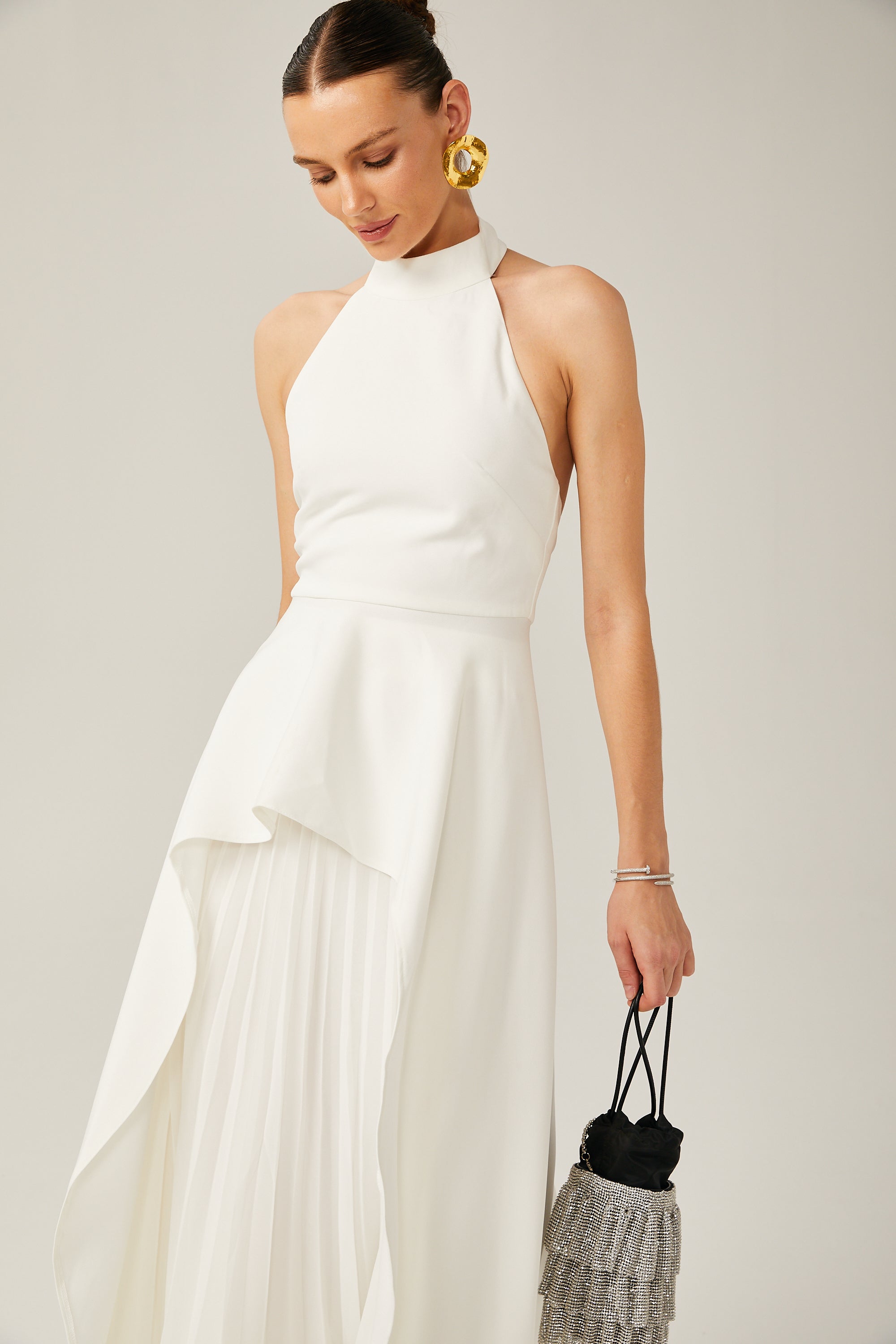 Halterneck layered long dress