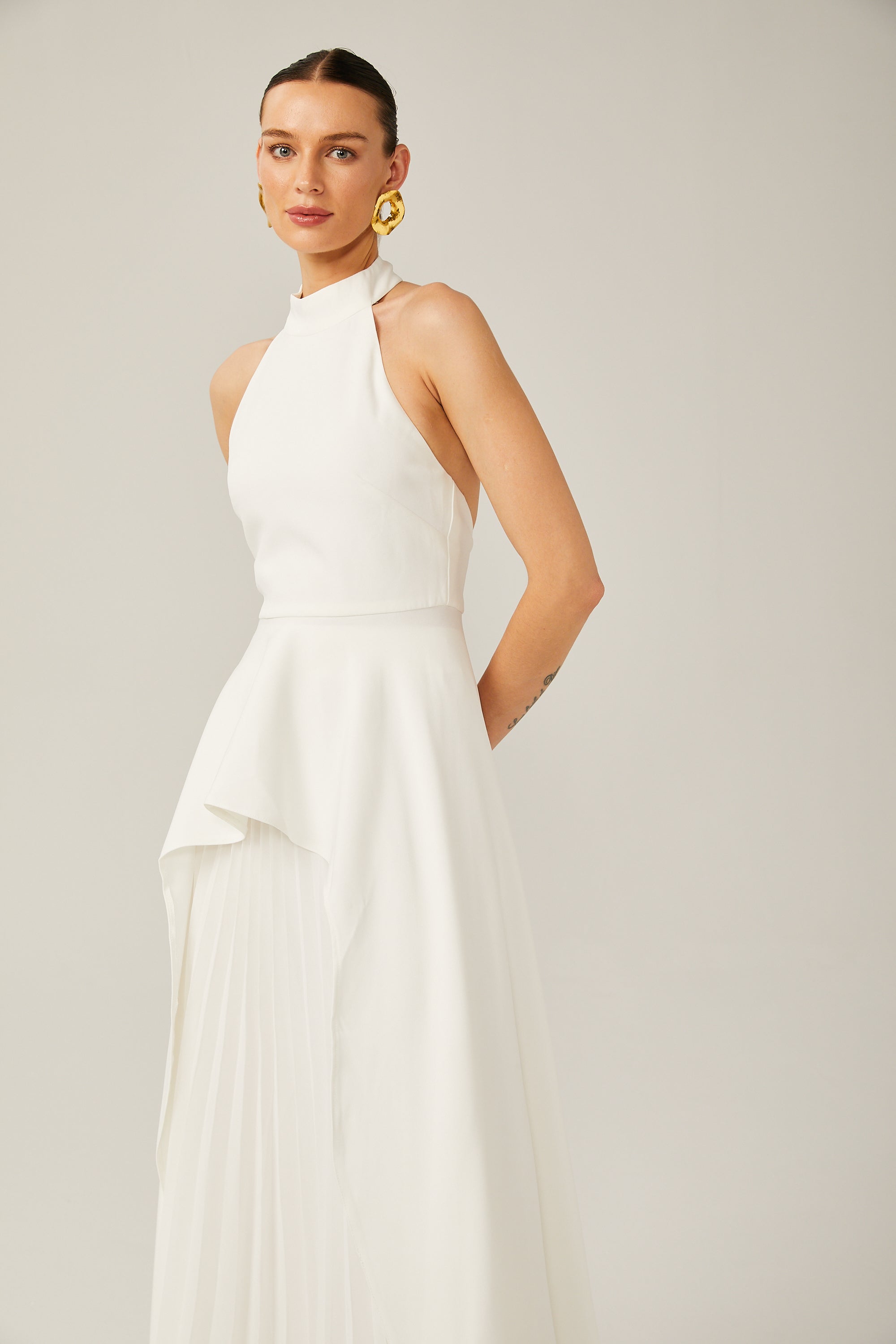 Halterneck layered long dress