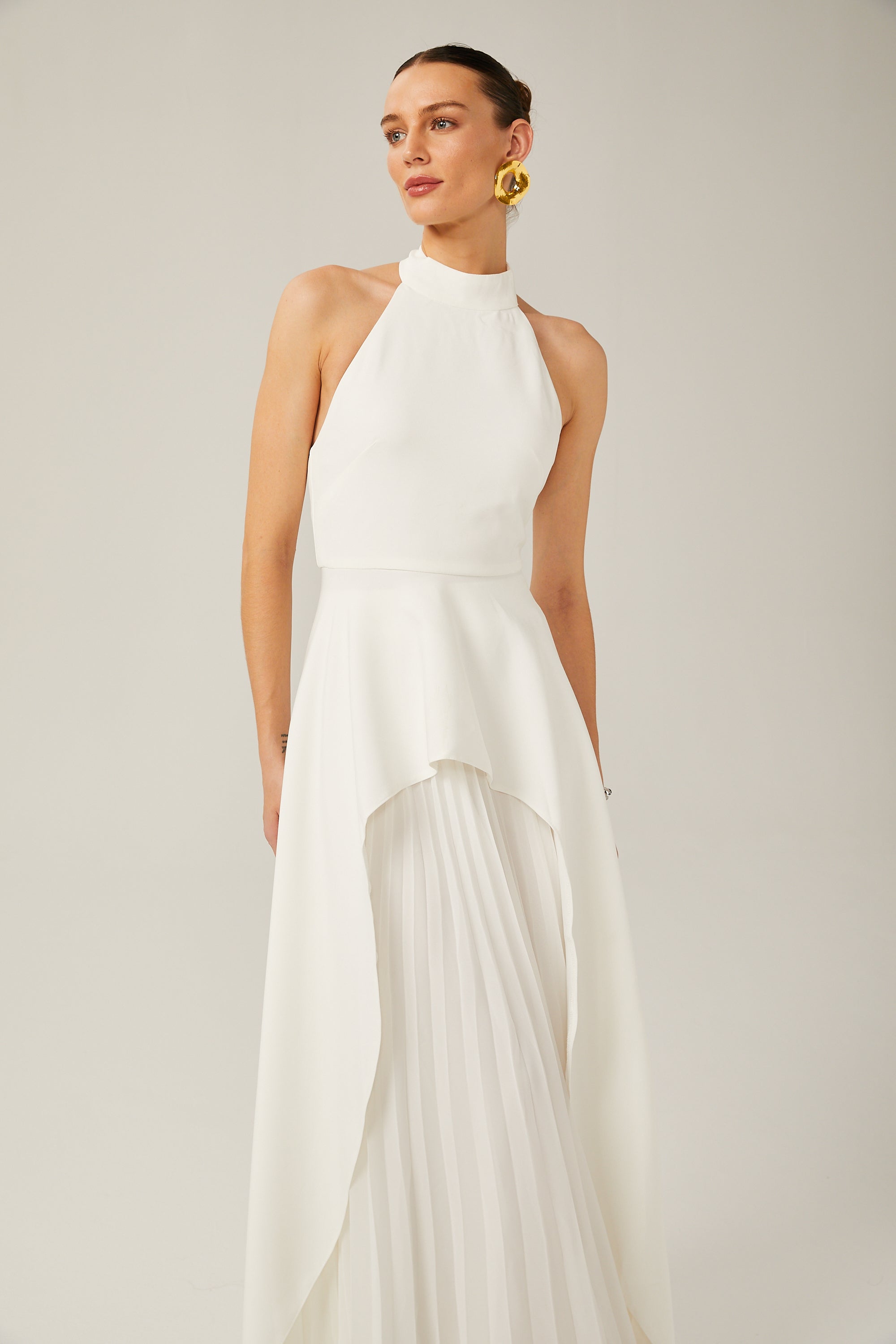 Halterneck layered long dress