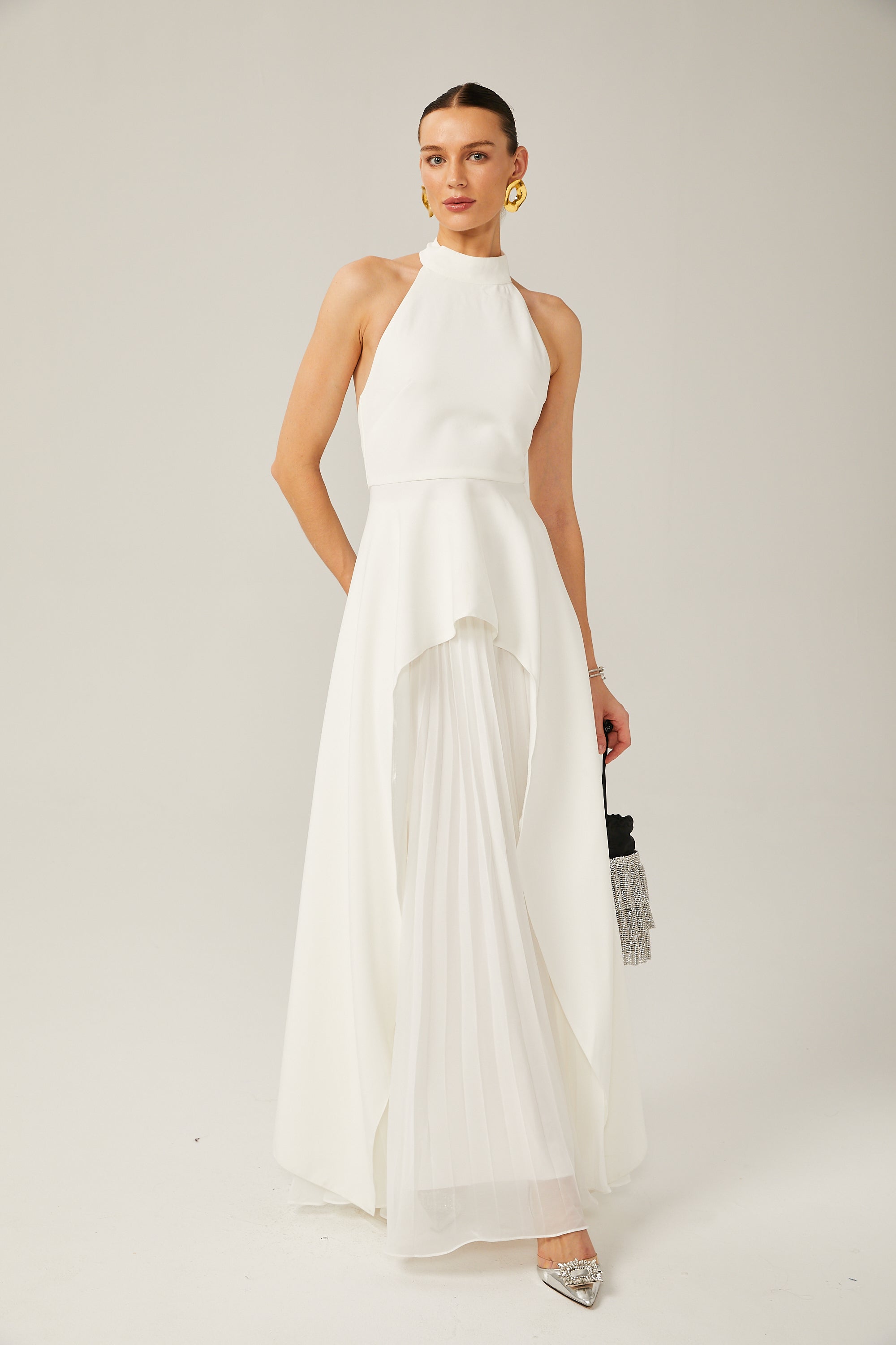 Halterneck layered long dress
