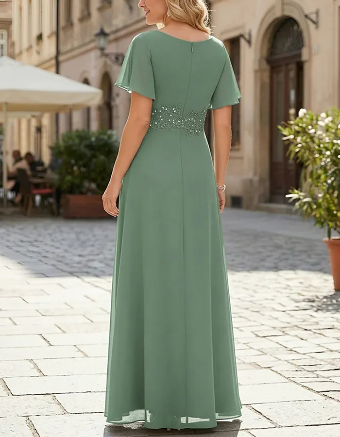 Sage Green Chiffon Asymmetrical Neck Maxi Dress