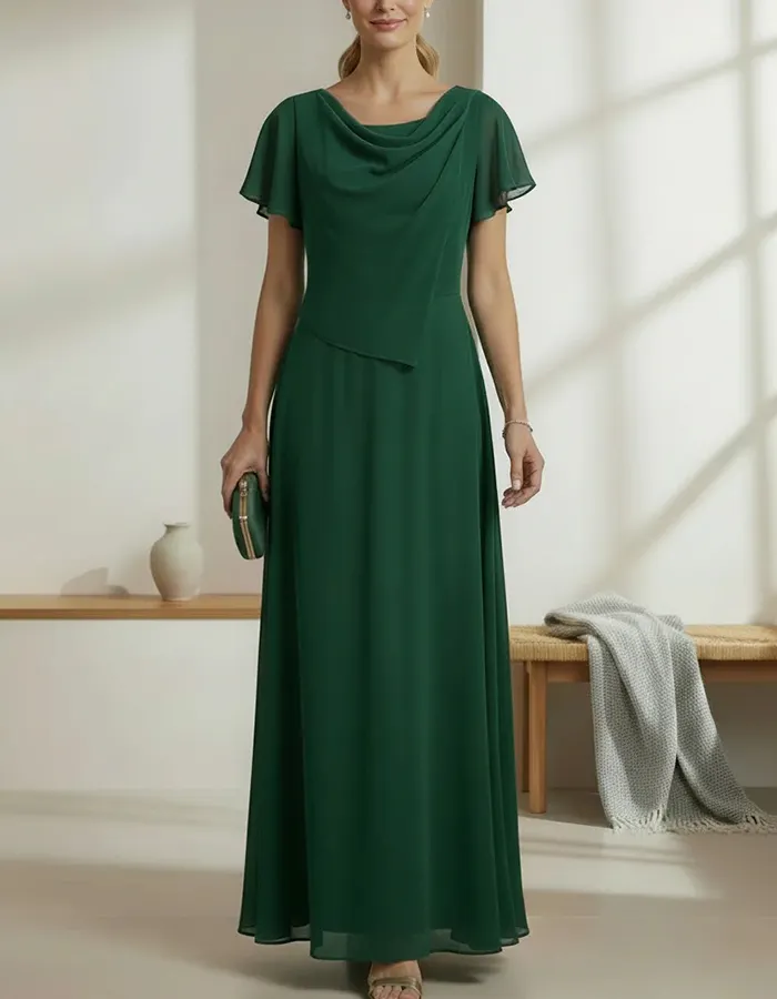 Cowl Neck Chiffon A-Line Maxi Dress