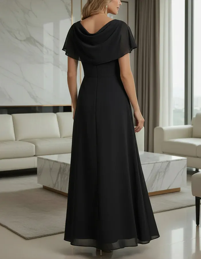 Cowl Neck Chiffon A-Line Maxi Dress