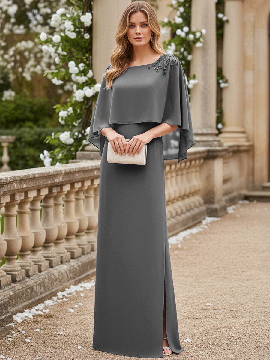 Sheath/Column Scoop Neck Floor-Length Mother of the Bride Dresses with Cape