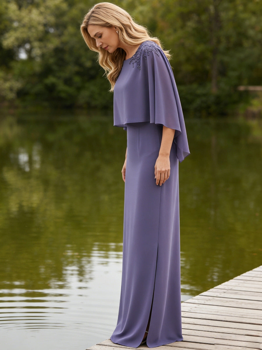 Sheath/Column Scoop Neck Floor-Length Mother of the Bride Dresses with Cape
