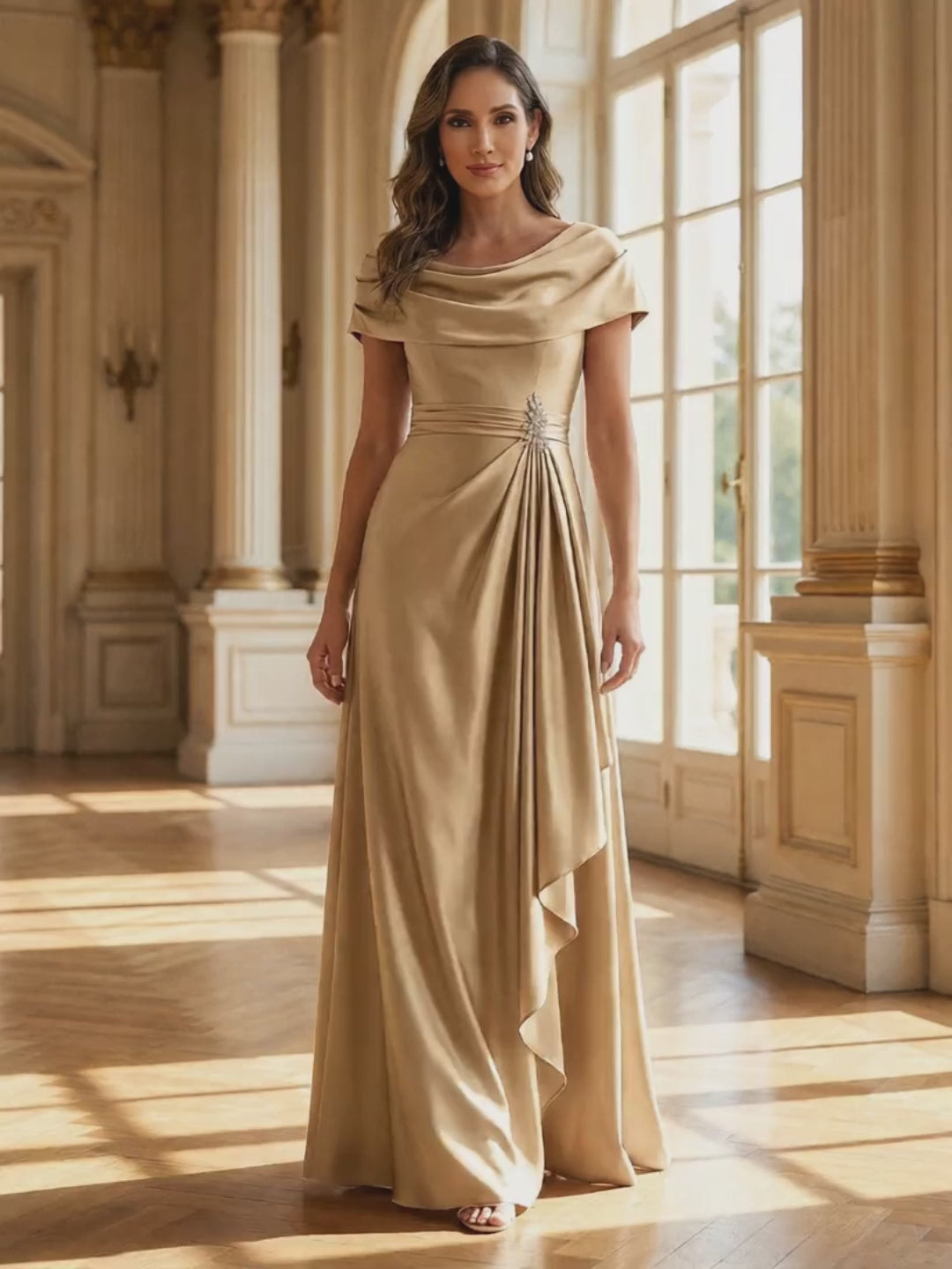 A-Line Scoop Neck Ruched Floor-Length Mother of the Bride Dresses with Ruffle