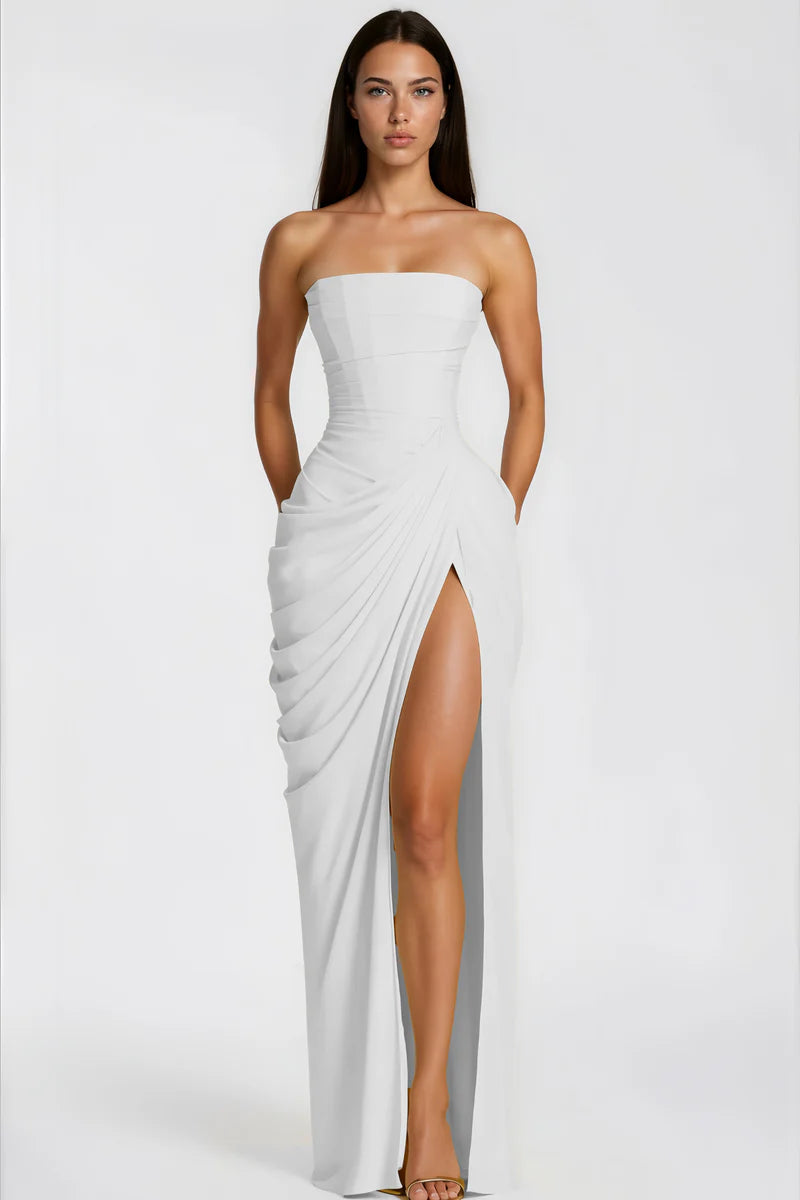 Azalée Strapless Draped High-Slit Maxi Dress