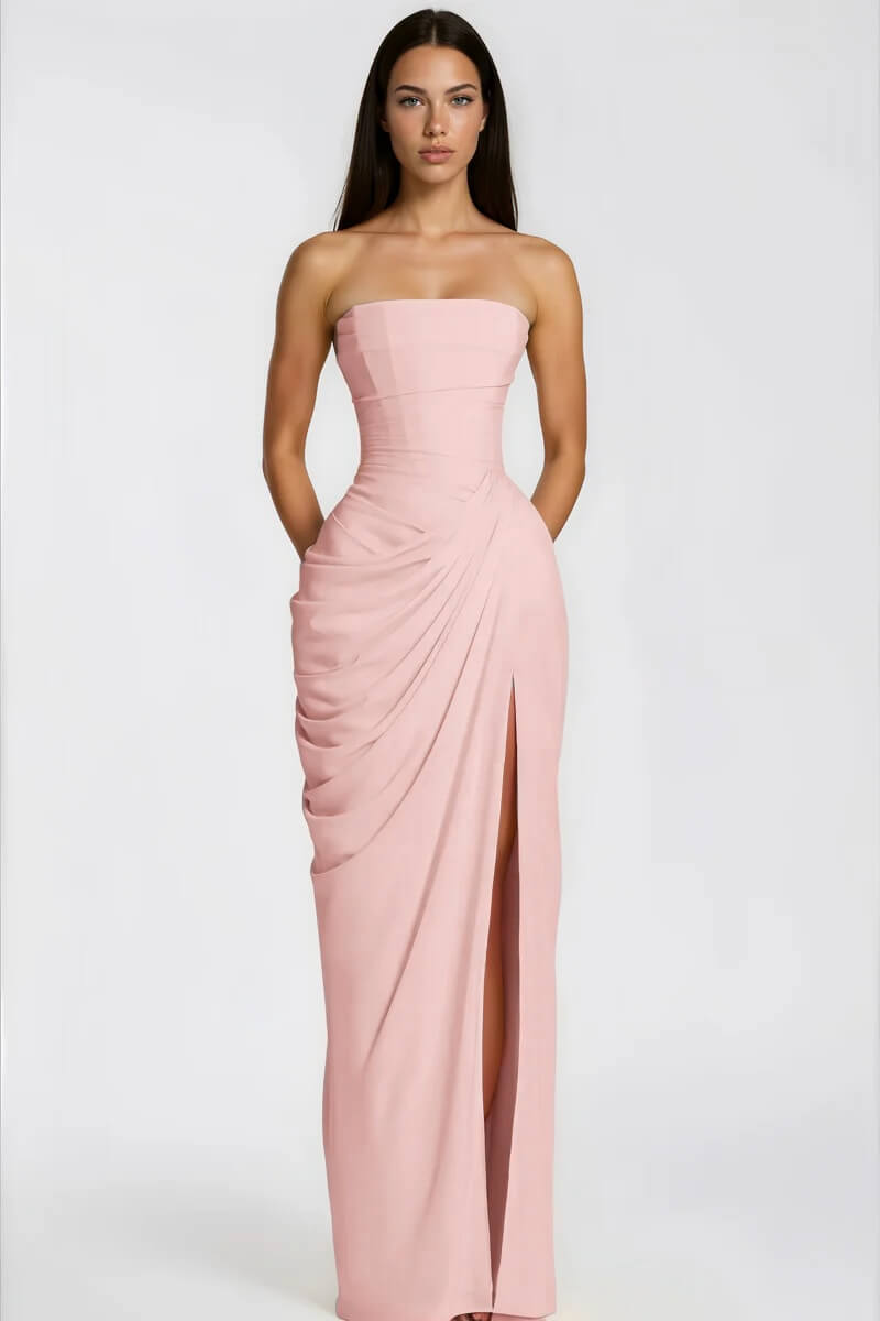 Azalée Strapless Draped High-Slit Maxi Dress