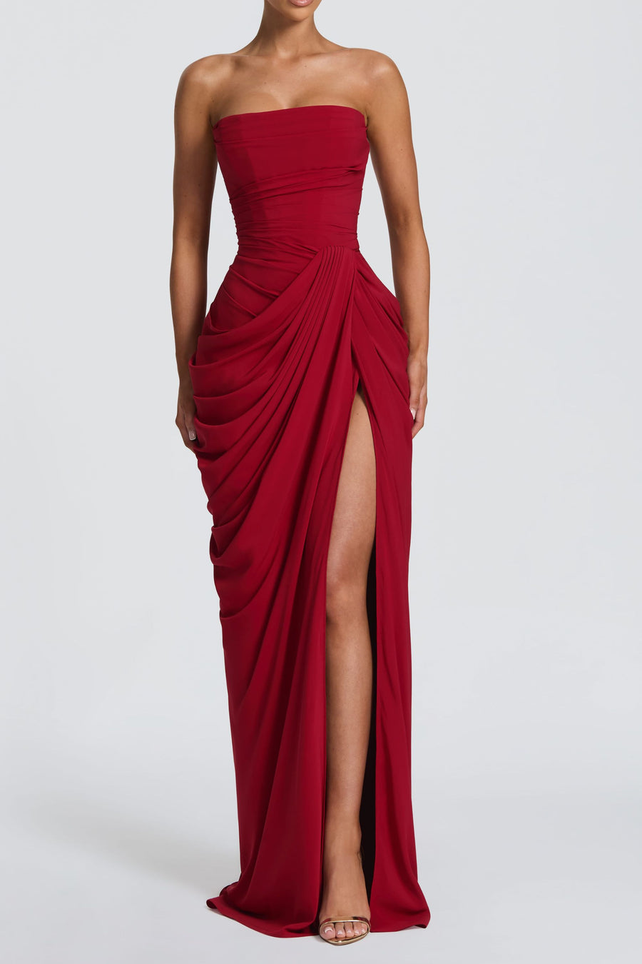 Azalée Strapless Draped High-Slit Maxi Dress