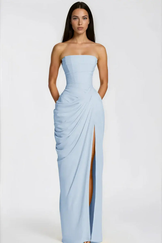 Azalée Strapless Draped High-Slit Maxi Dress