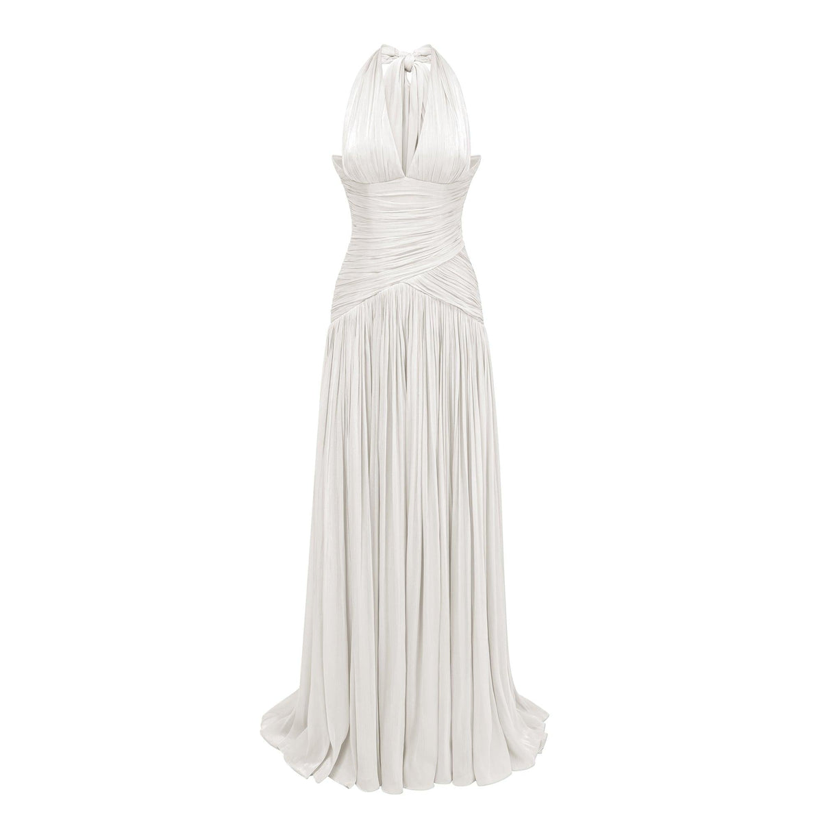 Halter Pleated Slit Maxi Dress