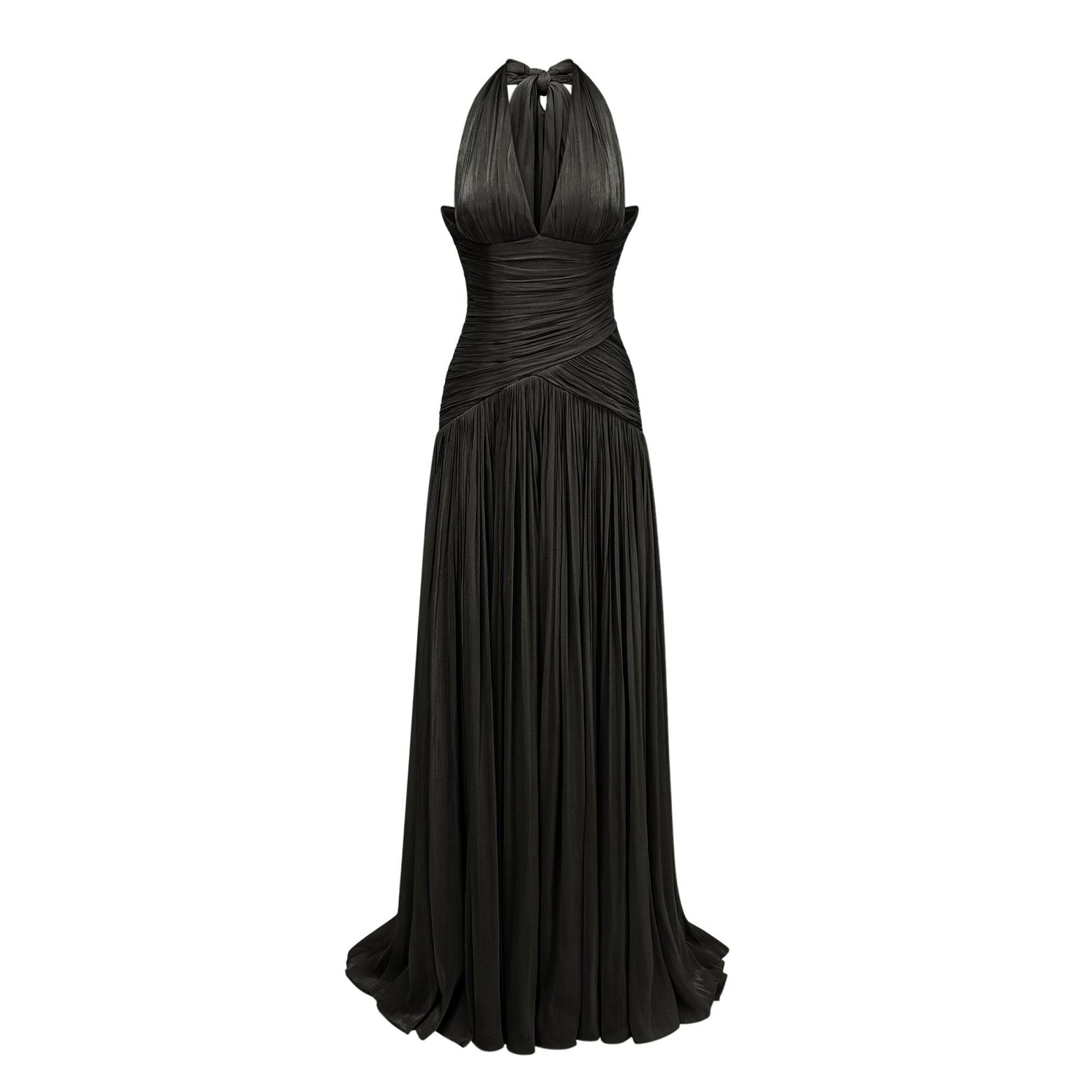 Halter Pleated Slit Maxi Dress
