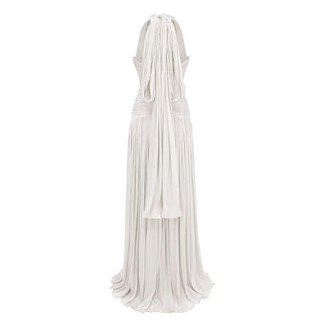 Halter Pleated Slit Maxi Dress
