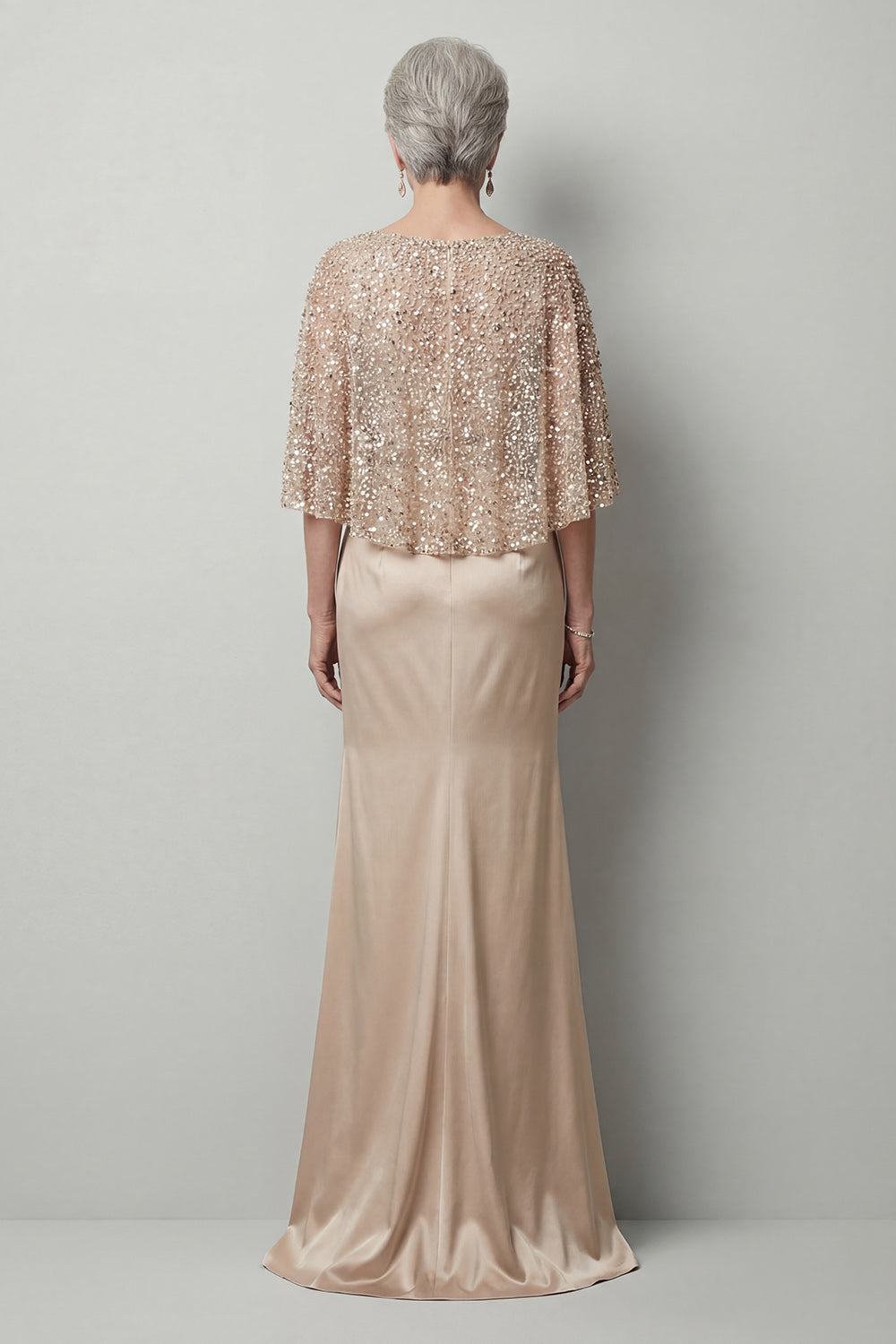 Sparkly Sequined Champagne Satin Mermaid Long Mother of the Bride Dress