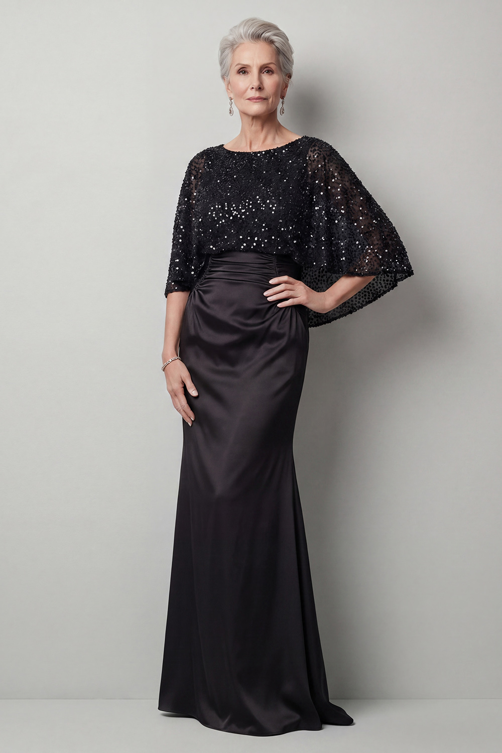 Sparkly Sequined Champagne Satin Mermaid Long Mother of the Bride Dress