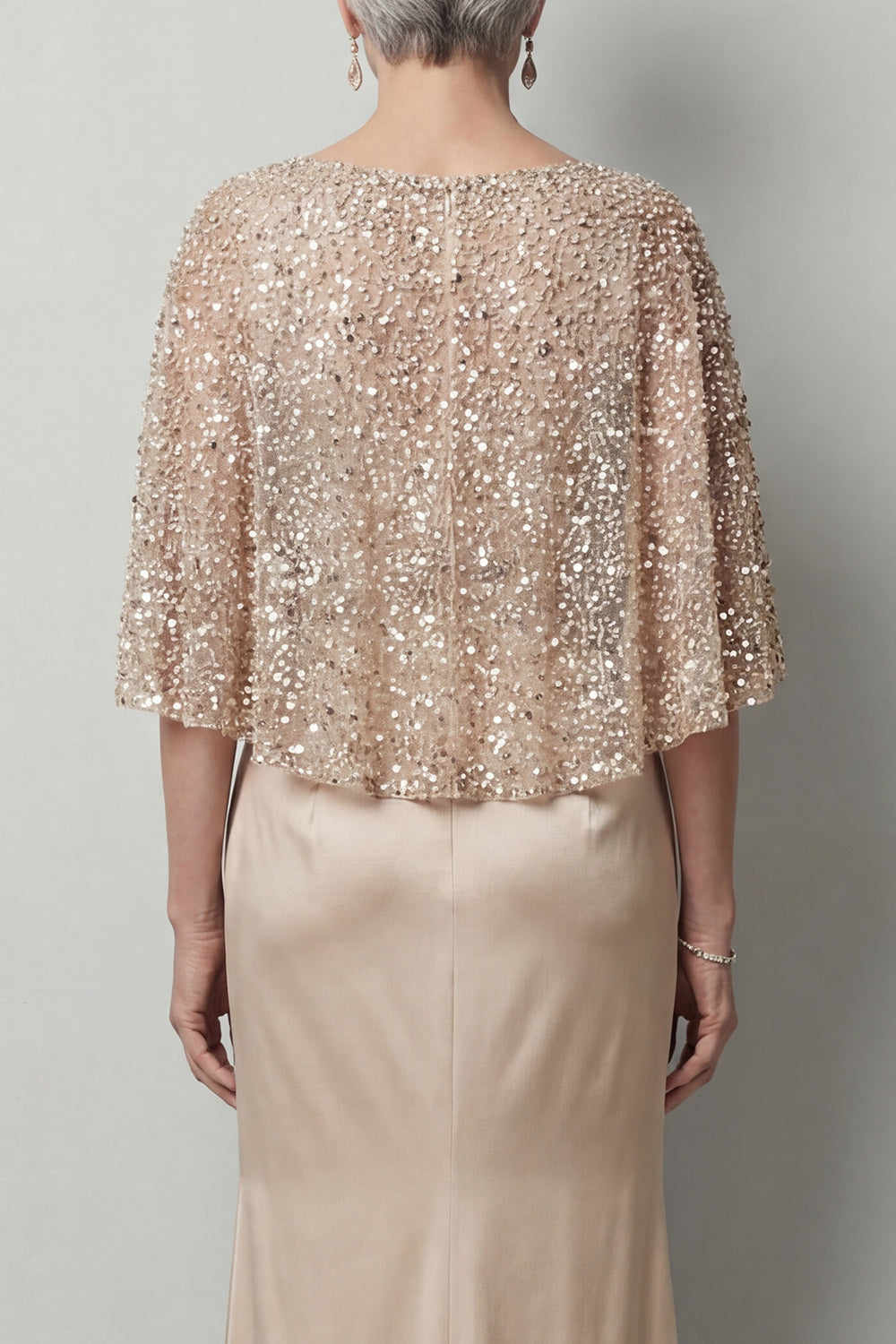 Sparkly Sequined Champagne Satin Mermaid Long Mother of the Bride Dress