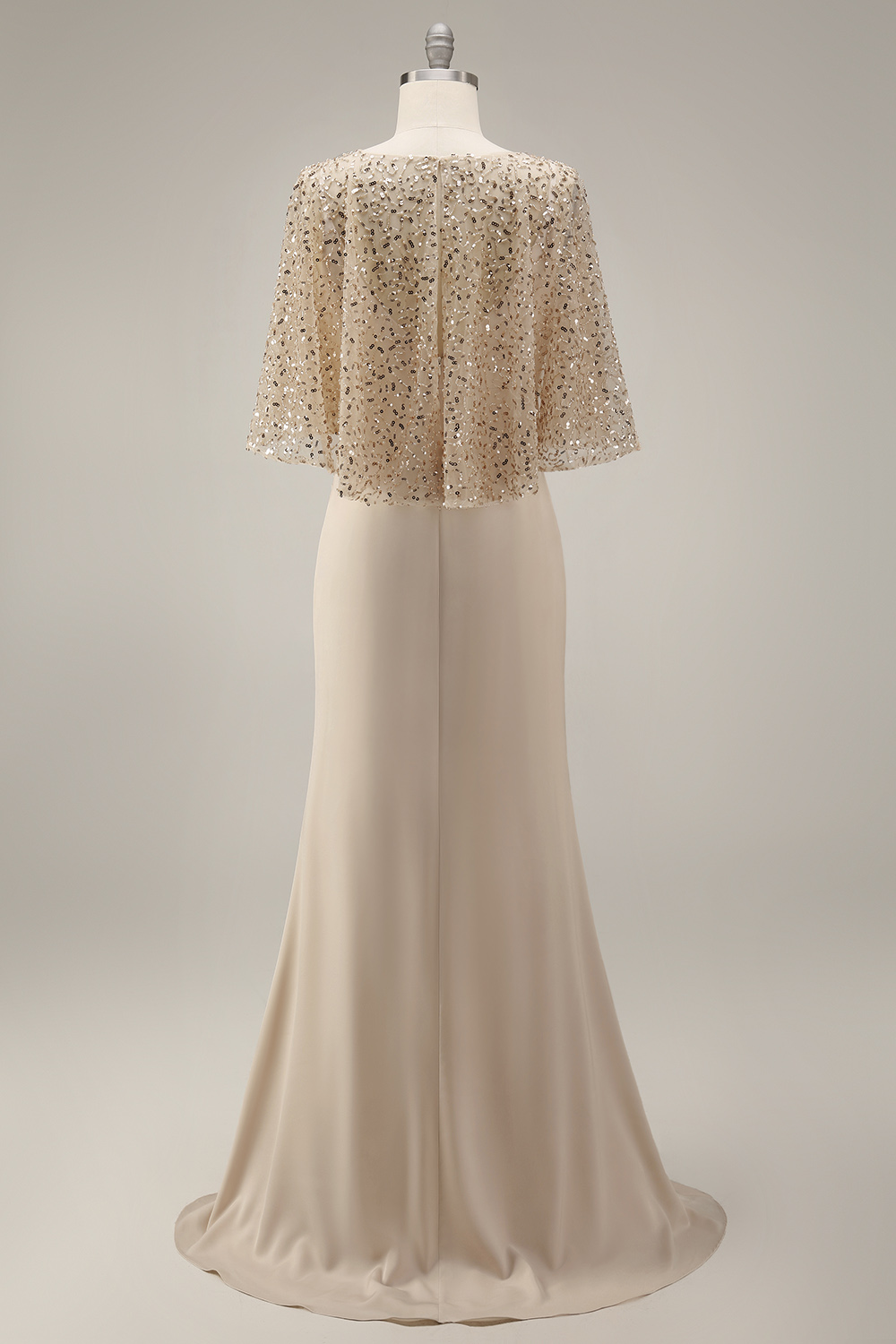Sparkly Sequined Champagne Satin Mermaid Long Mother of the Bride Dress