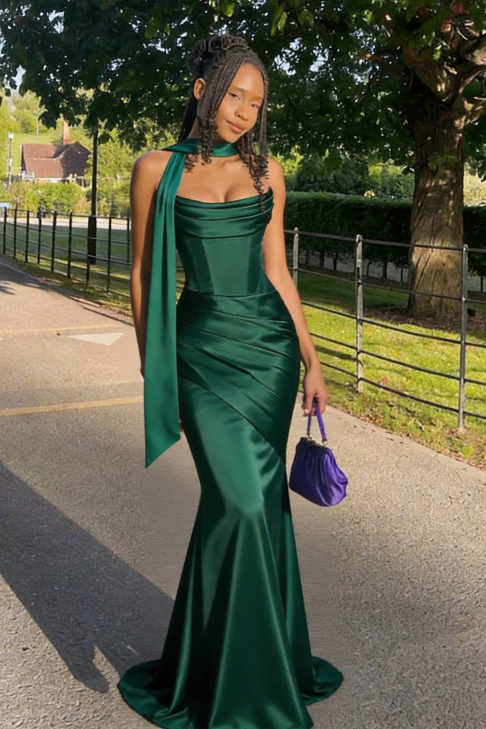Trumpet-Mermaid Sweep-Brush Train Luxe Satin Wedding Guest Dress