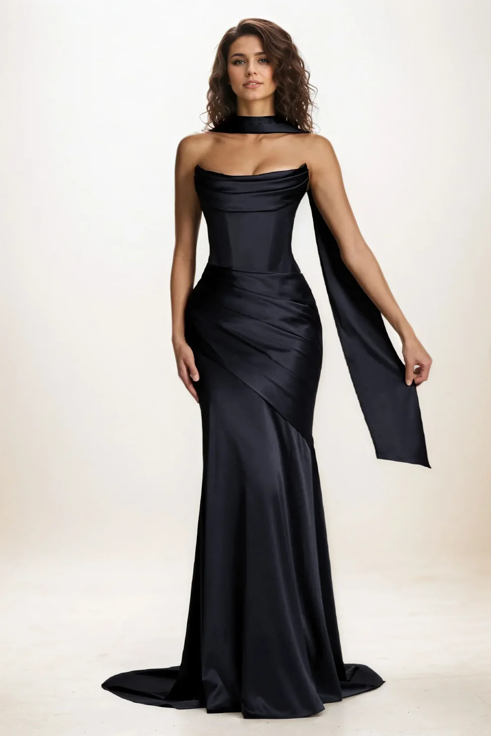 Trumpet-Mermaid Sweep-Brush Train Luxe Satin Wedding Guest Dress