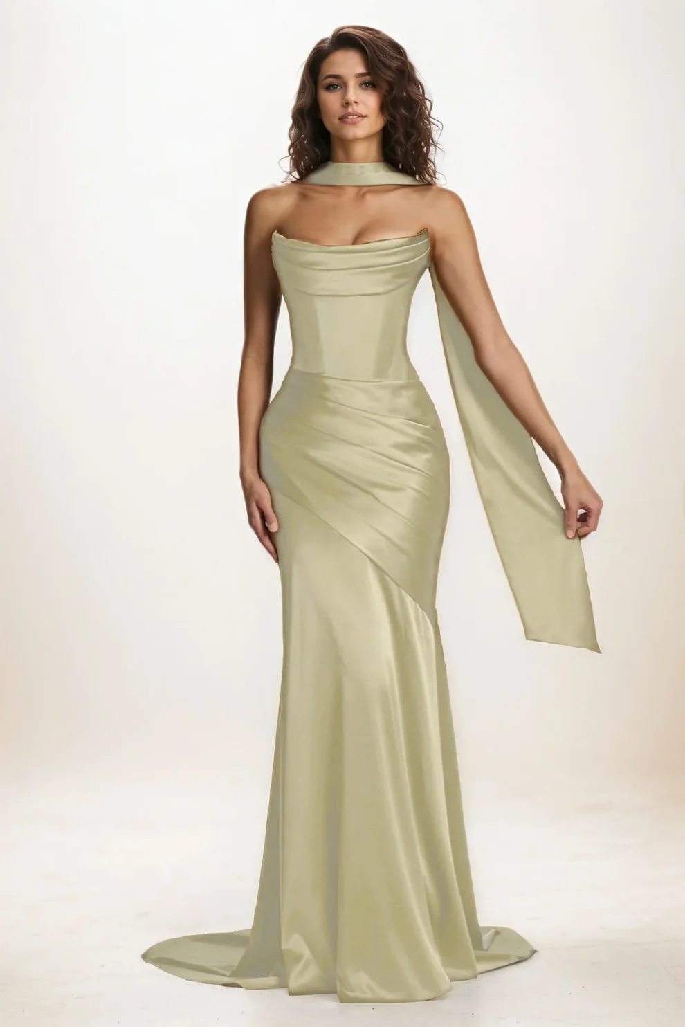 Trumpet-Mermaid Sweep-Brush Train Luxe Satin Wedding Guest Dress