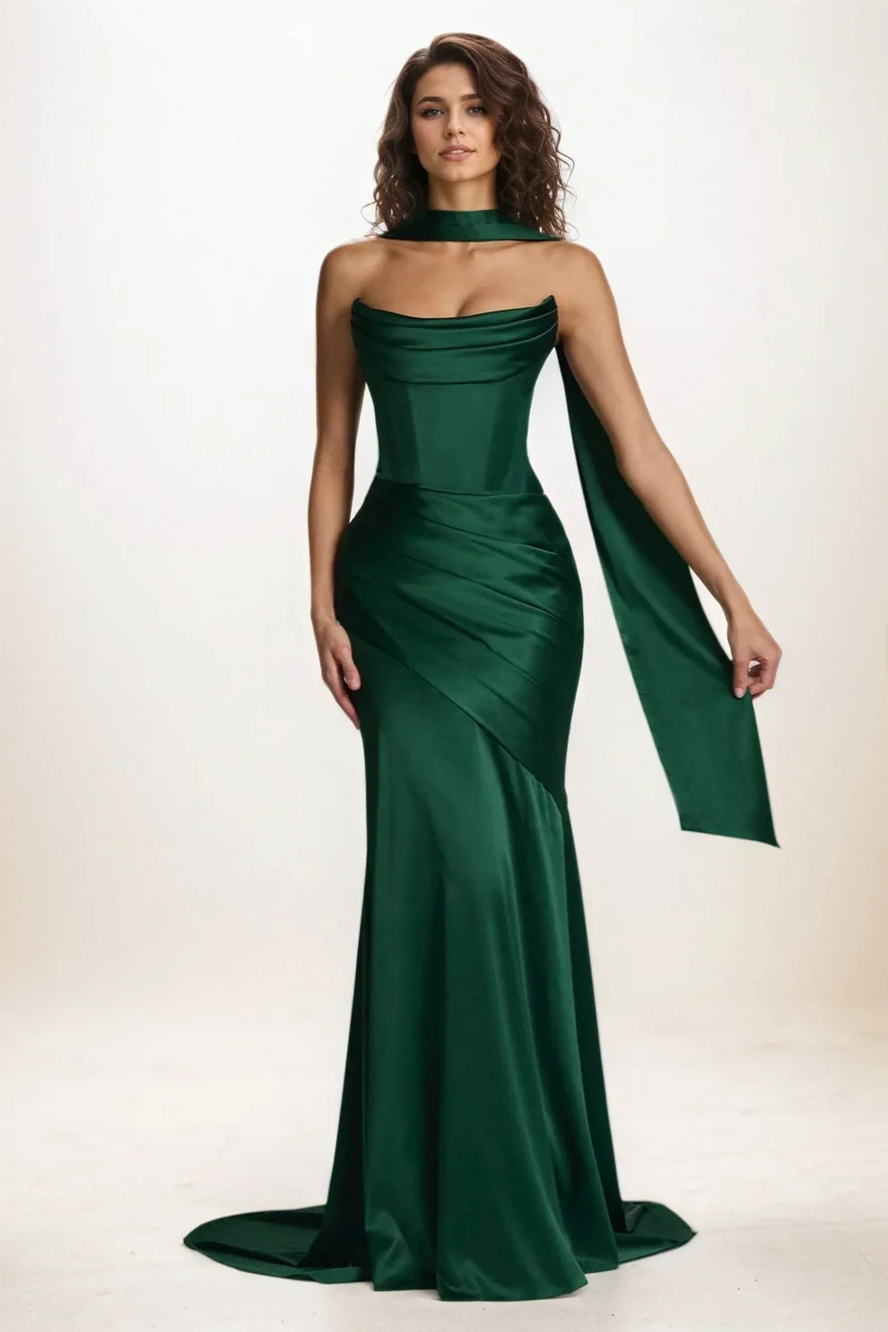 Trumpet-Mermaid Sweep-Brush Train Luxe Satin Wedding Guest Dress